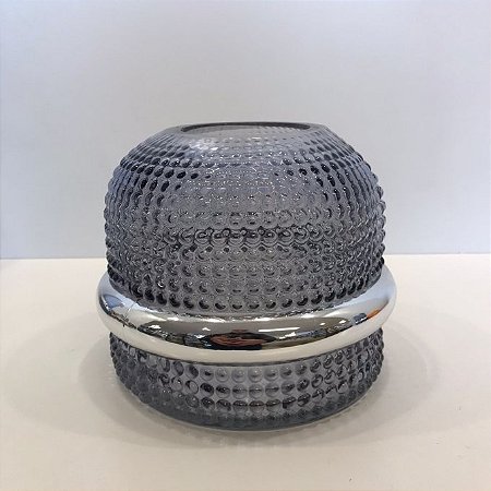 VASO DE VIDRO BICO DE JACA COM DETALHE PRATA - PEQUENO