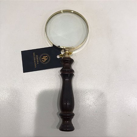LUPA DE METAL COM BASE EM MADEIRA - 20,5X8CM
