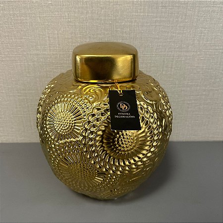 POTICHE DECORATIVA DE  CERAMICA DOURADA