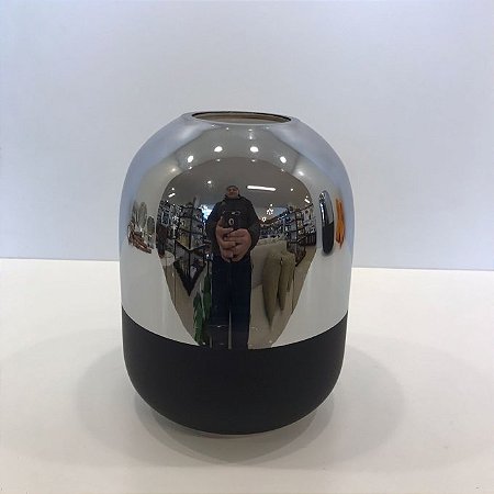 VASO DE VIDRO METALIZADO PRATA E PRETO