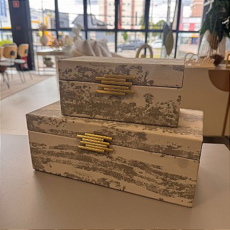 Conjunto Caixas de MDF Revestidas com Tecido Cinza P e G