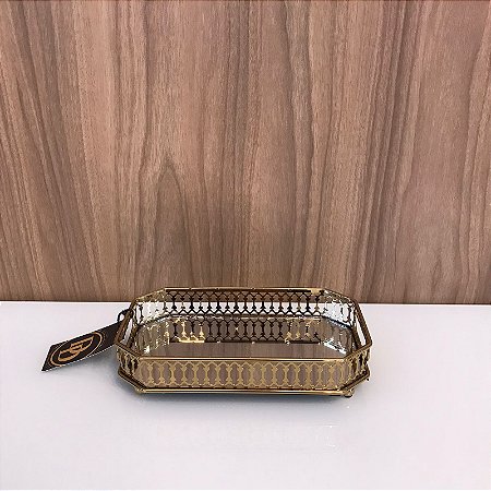 BANDEJA RETANGULAR DE METAL DOURADO 5X24X14CM