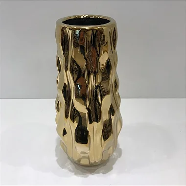 VASO CERAMICA DOURADO RELEVOS  GRANDE