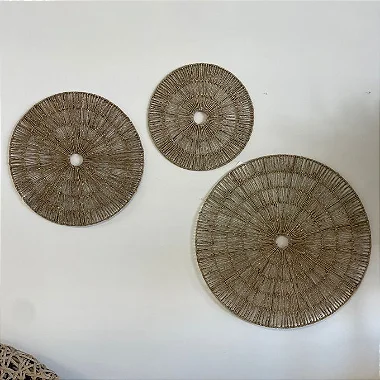 CONJUNTO 3 MANDALAS ADORNO DE PAREDE EM FIBRA COM ARO EM METAL