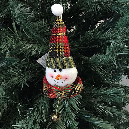 ENFEITE PINGENTE CABEÇA BONECO DE NEVE COM SINO 11CM