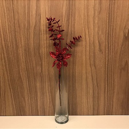 HASTE FLOR VERMELHA GLITTER