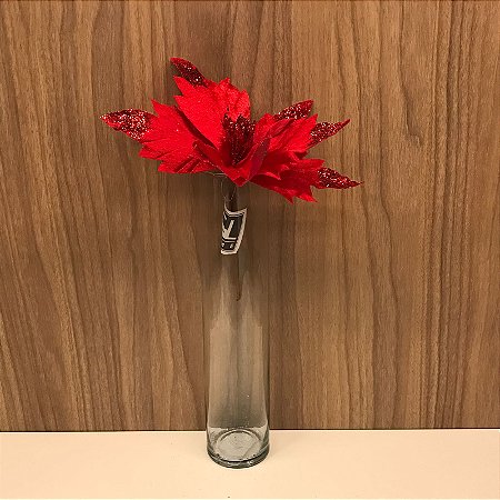 HASTE FLOR VERMELHA COM GLITTER
