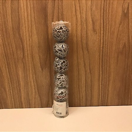 JOGO COM 6 BOLAS DE NATAL PRATA DETALHADA