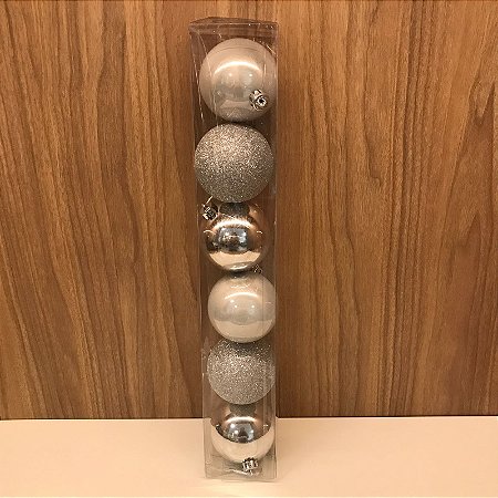 JOGO COM 6 BOLAS DE NATAL PRATA