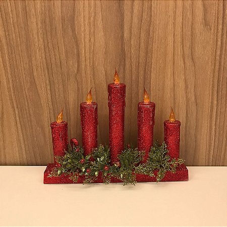 CASTIÇAL NATALINO VERMELHO COM GLITTER