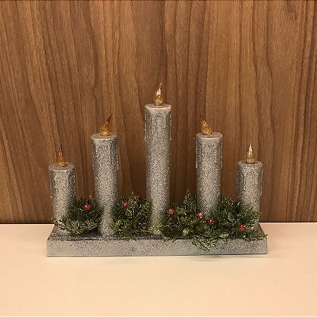 CASTIÇAL NATALINO PRATA  COM GLITTER