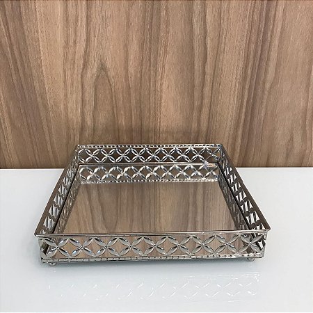 BANDEJA QUADRADA  DE METAL PRATA - GRANDE