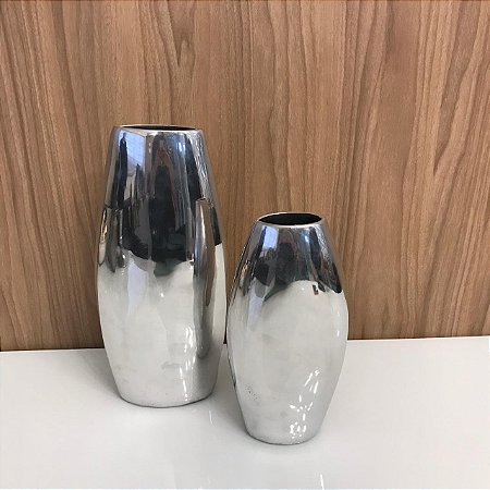 VASO OVAL DE CERAMICA PRATA G 38cm M 29cm