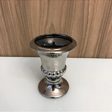 VASO TAÇA  DECORATIVO DE CERAMICA PRATEADO