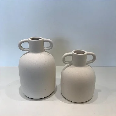 Vaso Bojudo com Alças Texturizado off white M 22x14cm e P18x13cm