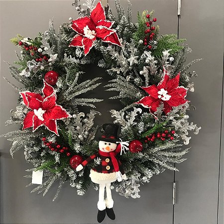 GUIRLANDA COM BONECO DE NEVE E ENFEITES PRATAS