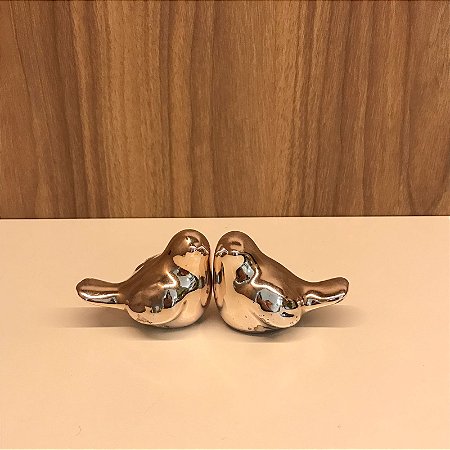 MINI ESCULTURA CASAL DE PÁSSAROS EM CERAMICA PRATA