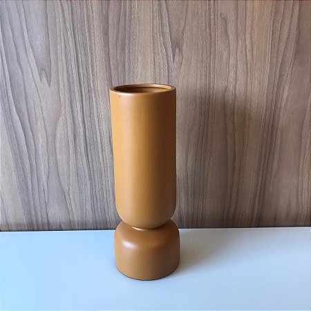 VASO AMPULHETA CILINDRO MOSTARDA GRANDE 41X16CM