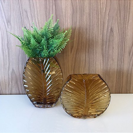 Vaso Decorativo de Vidro Ambar G 30cm e M 22cm
