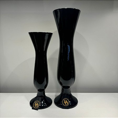 VASO TAÇA EM CERAMICA PRETO FOSCO G 55x15cm M 43x14cm