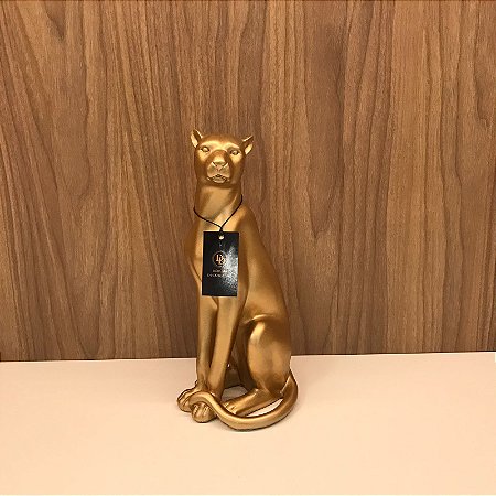 ESCULTURA LEOPARDO SENTADO DOURADO