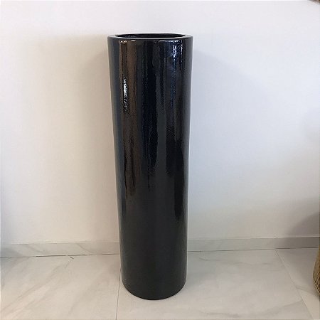 VASO DE CHAO CILINDRO EM FIBRA DE VIDRO PRETO 1,22X35CM