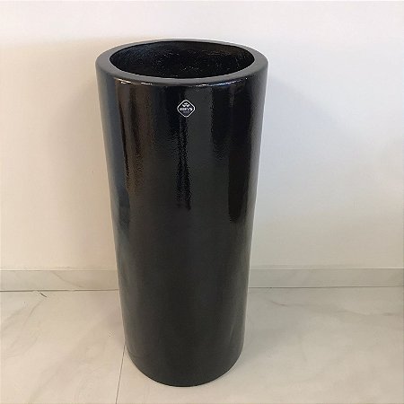VASO DE CHAO CILINDRO EM FIBRA DE VIDRO PRETO  - 81X35CM.