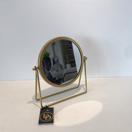 ESPELHO DE MESA EM METAL DOURADO 21X21X10CM