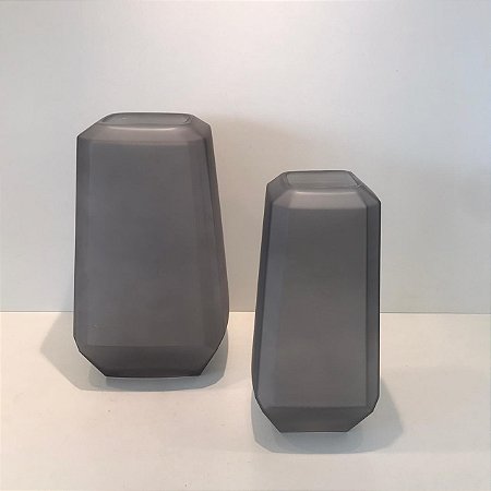 VASO DE VIDRO CINZA FOSCO G 30x16cm M 26x13cm