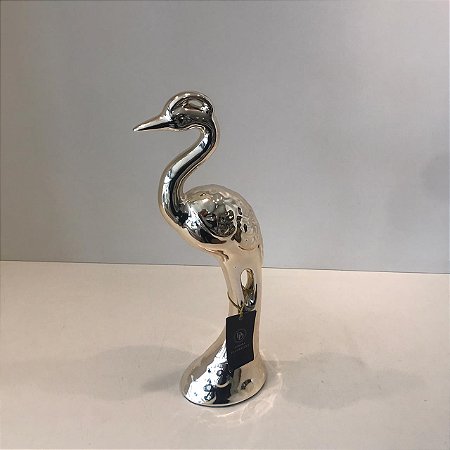 ESCULTURA GARÇA PRATA PEQUENA 39X12X9CM