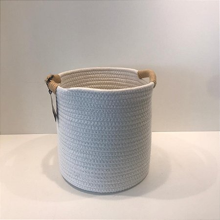 CESTO DE ALGODÃO BRANCO E BEGE COM ALÇA PEQUENO 25X25CM