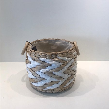 CESTO DE SEAGRASS COM ALÇA EM MADEIRA PEQUENO
