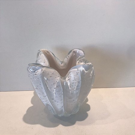 CACHEPOT DECORATIVO EM MURANO BRANCO CHARMIN 14X14CM