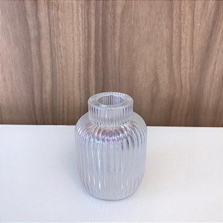 CASTIÇAL  VASO RIPADO TRANSPARENTE 9X7CM