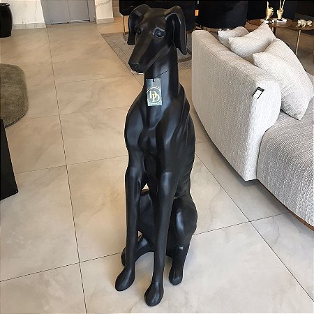 ESCULTURA CACHORRO GALGO GRANDE PRETO FOSCO 1,12M