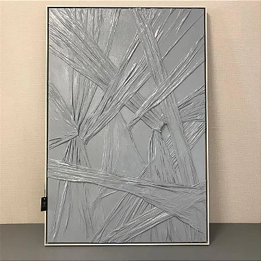 QUADRO TECIDO COM TINTA ACRILICA CINZA MEDIO MOLDURA OFF WHITE 85X1,25CM