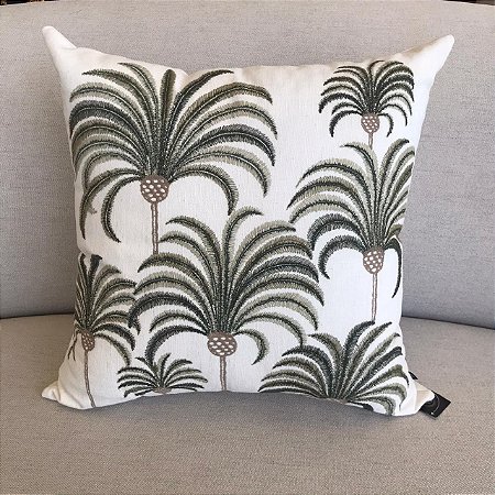 ALMOFADA LINHO COM COQUEIROS BORDADOS 49CM
