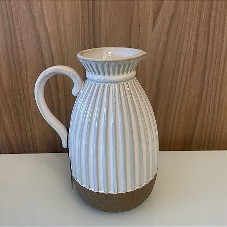 JARRA DECORATIVA DE CERAMICA BRANCA COM ALÇA 27X19CM