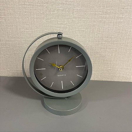 RELOGIO DE MESA DECORATIVO EM METAL CINZA