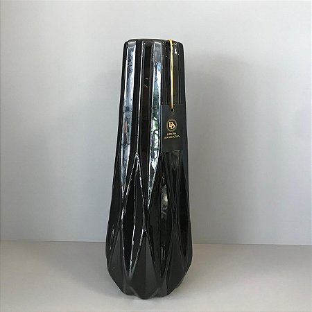VASO STRELITZIA DE CERAMICA PRETO BRILHOSO 41X16CM