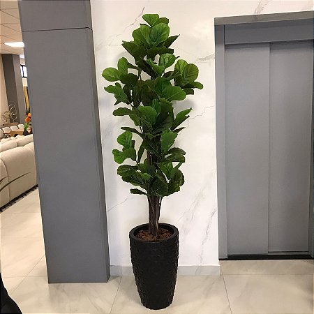 ARRANJO DE CHAO FICUS TOQUE REAL COM VASO DE PLÁSTICO PRETO 2,17M