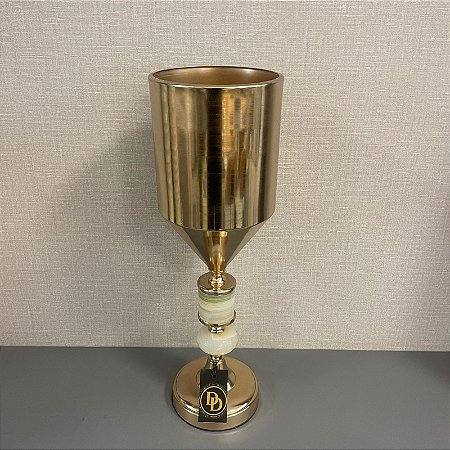 VASO CASTIÇAL DE METAL DOURADO GRANDE 48X16CM