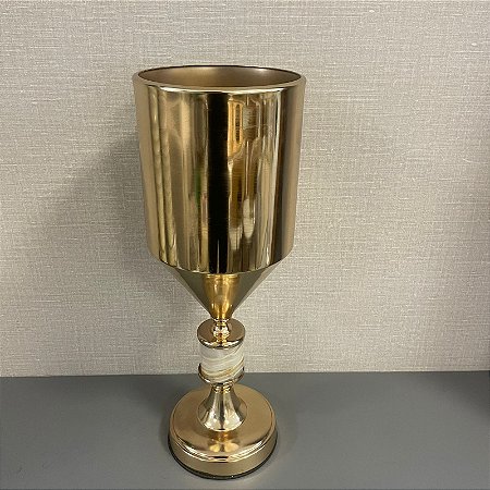 VASO CASTIÇAL DE METAL DOURADO PEQUENO 43X16CM