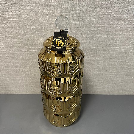 VASO DE CERAMICA GOLD COM TAMPA MEDIO