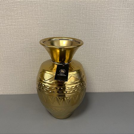VASO DECORATIVO DE CERAMICA DOURADO COM DETALHES PEQUENO