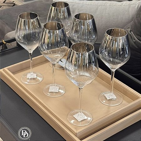 Conjunto com 6 Taças em Degrade Prata Espelhado para Vinho Branco