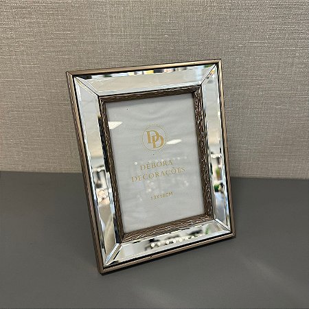 PORTA RETRATO EM MDF COM ESPELHO E LATERAL BRONZE