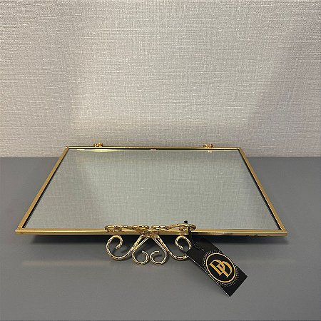 BANDEJA RETANGULAR METAL DOURADO MÉDIA