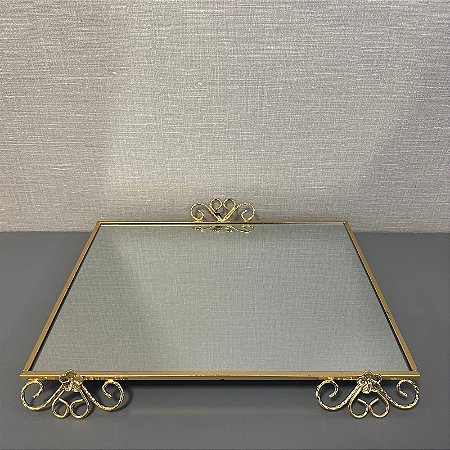BANDEJA RETANGULAR METAL DOURADO GRANDE
