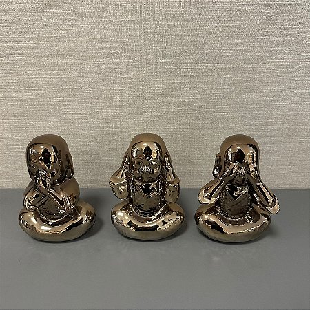 TRIO BUDAS DA SABEDORIA DOURADO FUMÊ